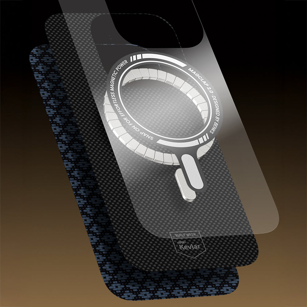 Apple iPhone 16 Pro Max Kılıf M-Safe Şarj Özellikli Benks ArmorAir ArmorGrid Serisi Kevlar Kapak Mavi