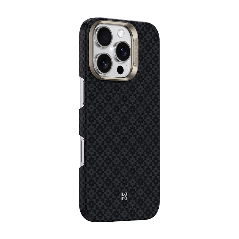 Apple iPhone 16 Pro Max Kılıf M-Safe Şarj Özellikli Benks ArmorAir ArmorGrid Serisi Kevlar Kapak Siyah