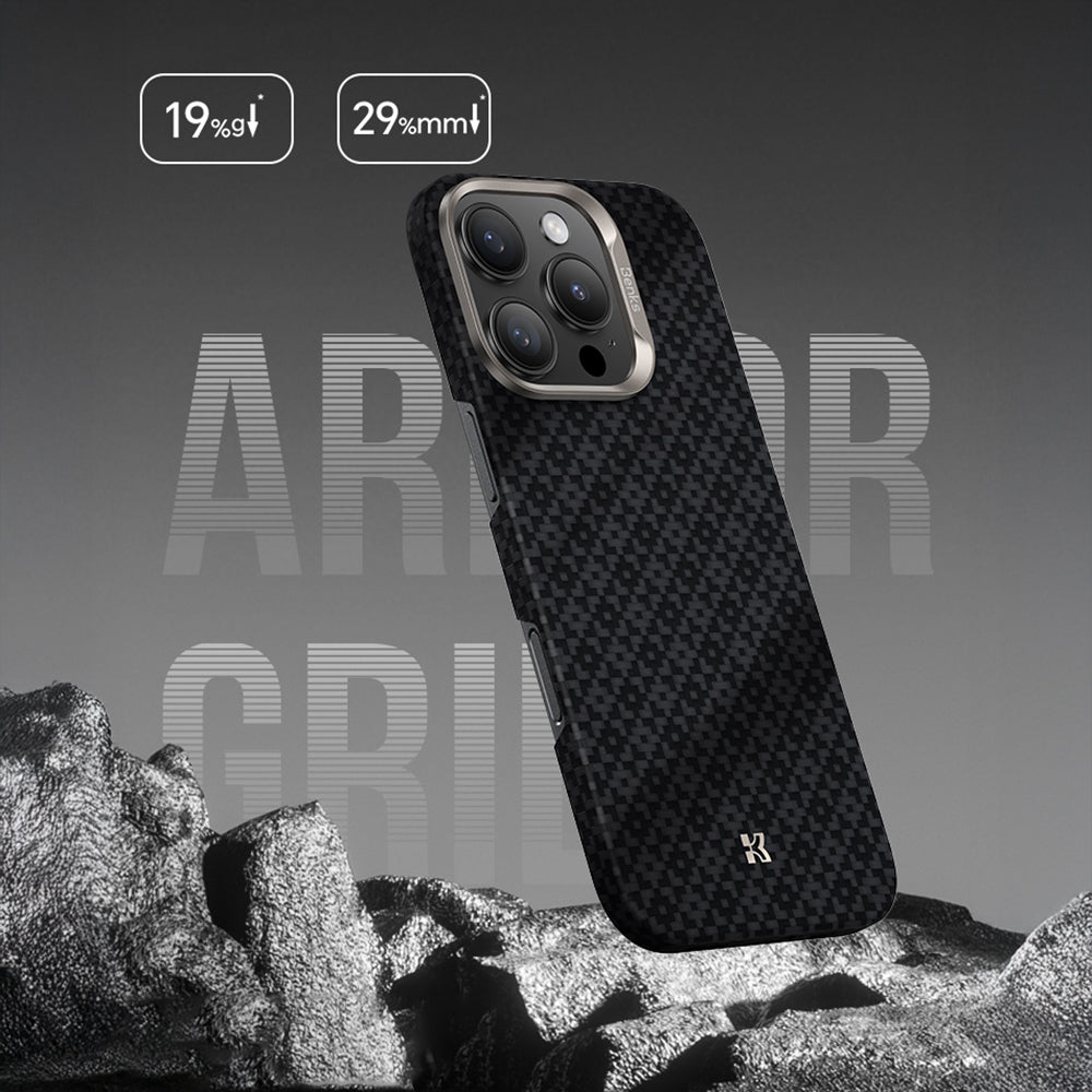 Apple iPhone 16 Pro Max Kılıf M-Safe Şarj Özellikli Benks ArmorAir ArmorGrid Serisi Kevlar Kapak Siyah
