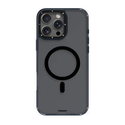 Apple iPhone 16 Pro Max Kılıf M-safe Şarj Özellikli Cam Arka Yüzey TPU Youngkit Gemstone Clear Serisi Kapak Gold