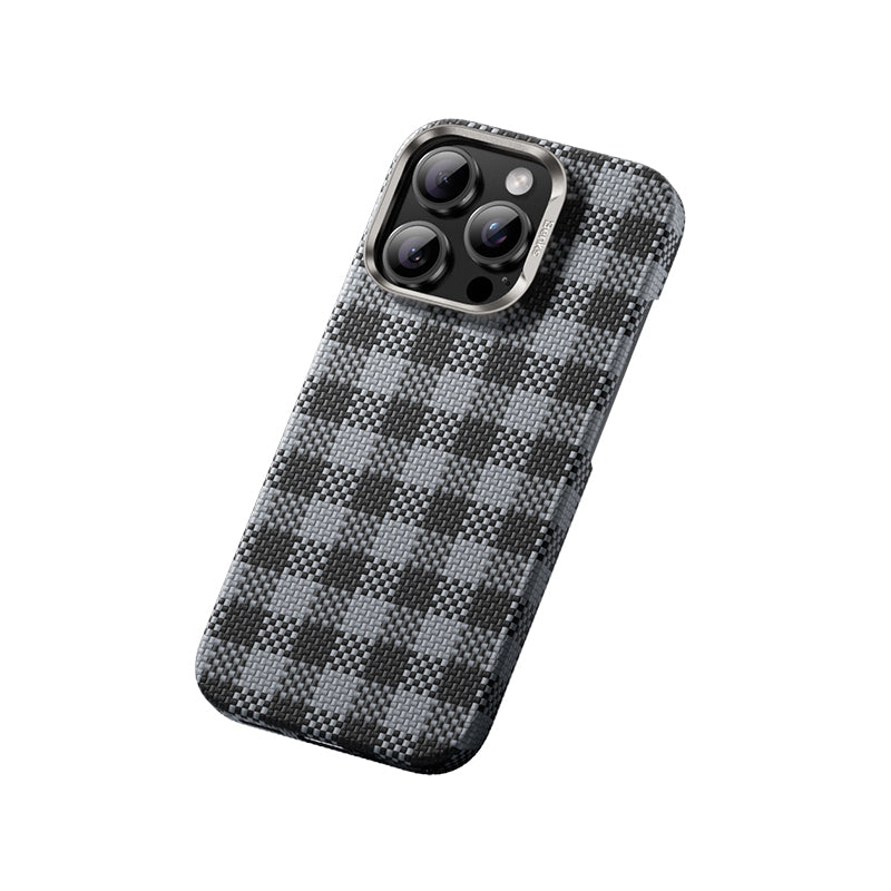 Apple iPhone 16 Pro Max Kılıf M-safe Şarj Özellikli Ekose Tasarımlı Benks ArmorVichy Kevlar Kapak Kırmızı