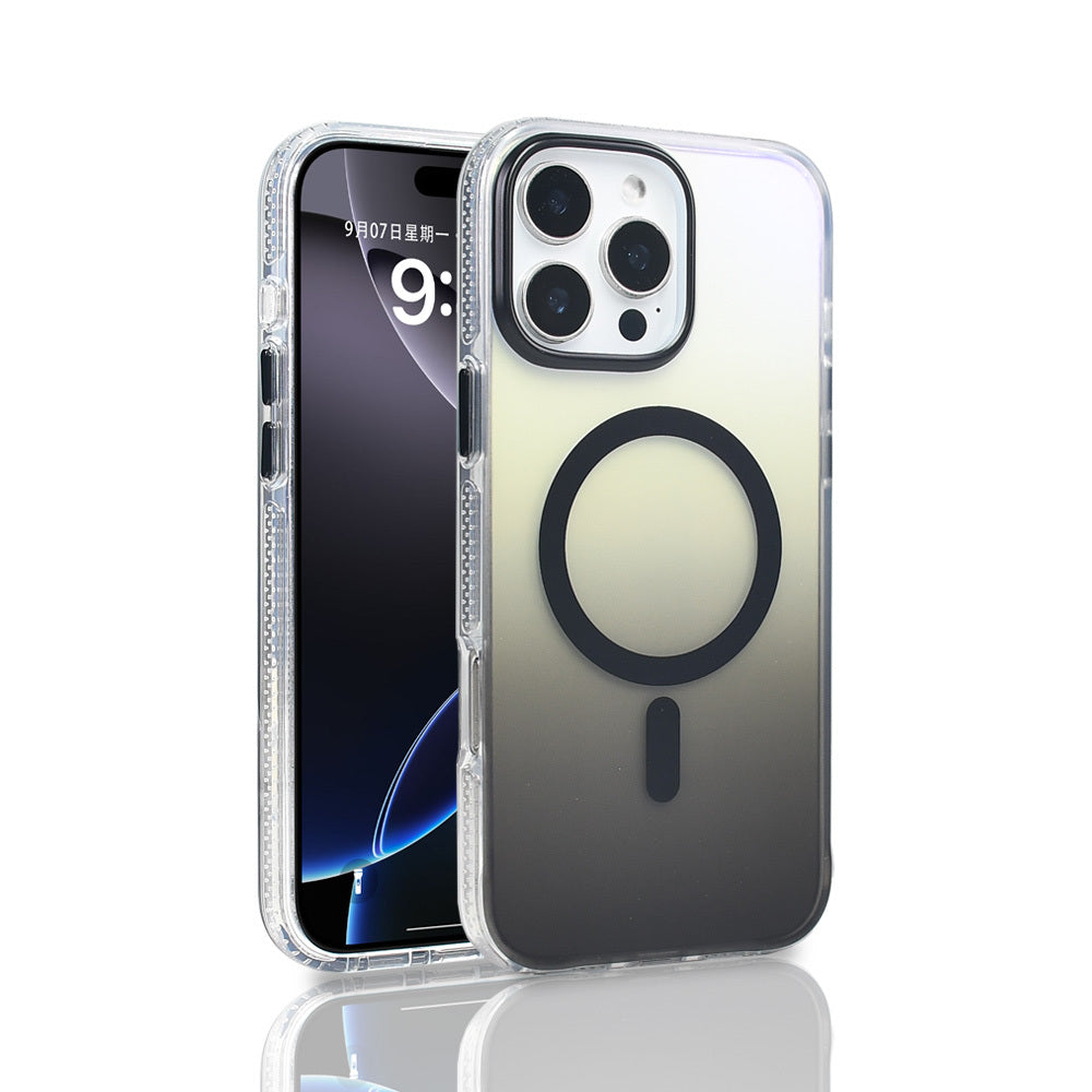 Apple iPhone 16 Pro Max Kılıf M-safe Şarj Özellikli Transparan Renk Geçişli Zore Toros Kapak Siyah