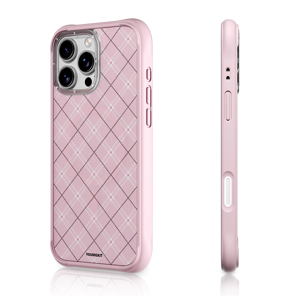 Apple iPhone 16 Pro Max Kılıf M-safe Şarj Özellikli Youngkit Argyle Serisi Kapak Açık Yeşil