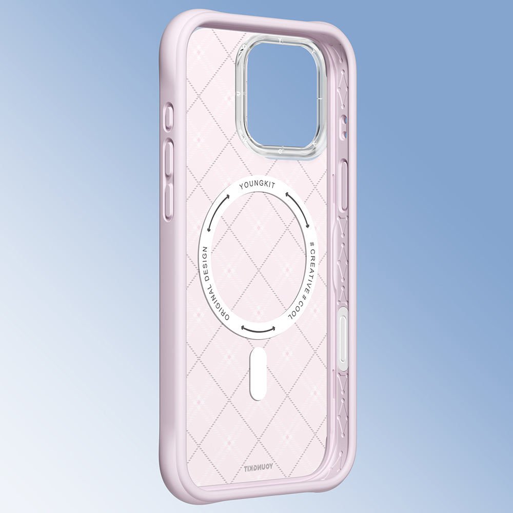 Apple iPhone 16 Pro Max Kılıf M-safe Şarj Özellikli Youngkit Argyle Serisi Kapak Açık Yeşil