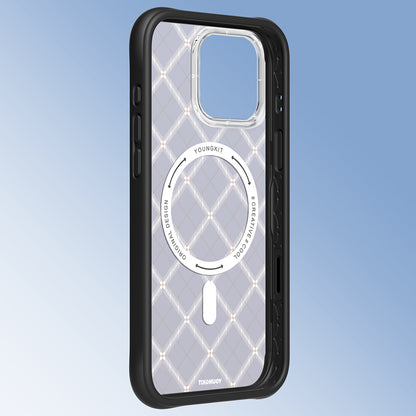 Apple iPhone 16 Pro Max Kılıf M-safe Şarj Özellikli Youngkit Argyle Serisi Kapak Açık Yeşil