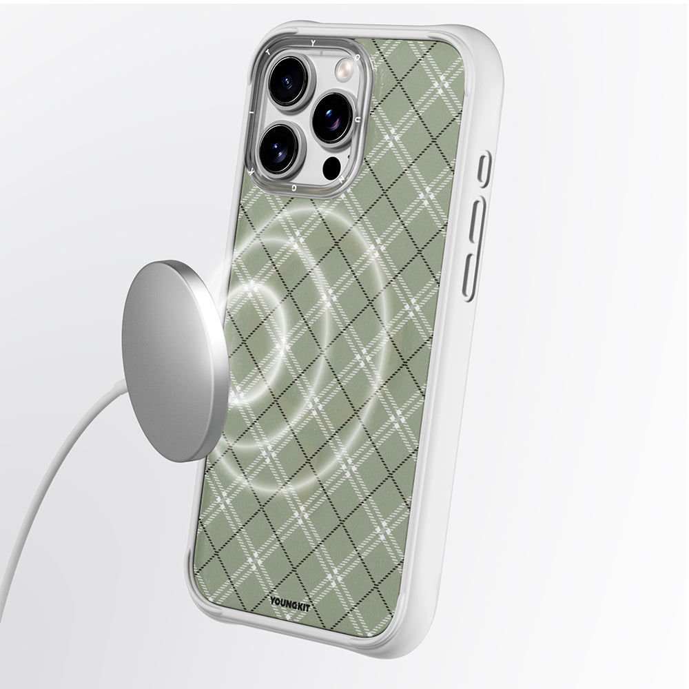 Apple iPhone 16 Pro Max Kılıf M-safe Şarj Özellikli Youngkit Argyle Serisi Kapak Mavi