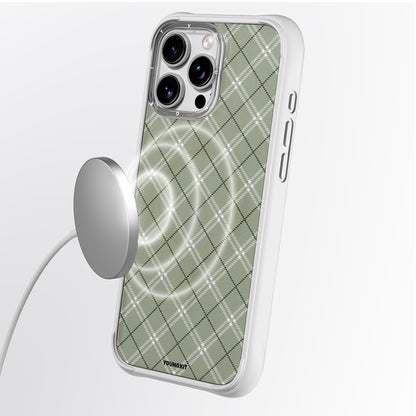 Apple iPhone 16 Pro Max Kılıf M-safe Şarj Özellikli Youngkit Argyle Serisi Kapak Açık Yeşil