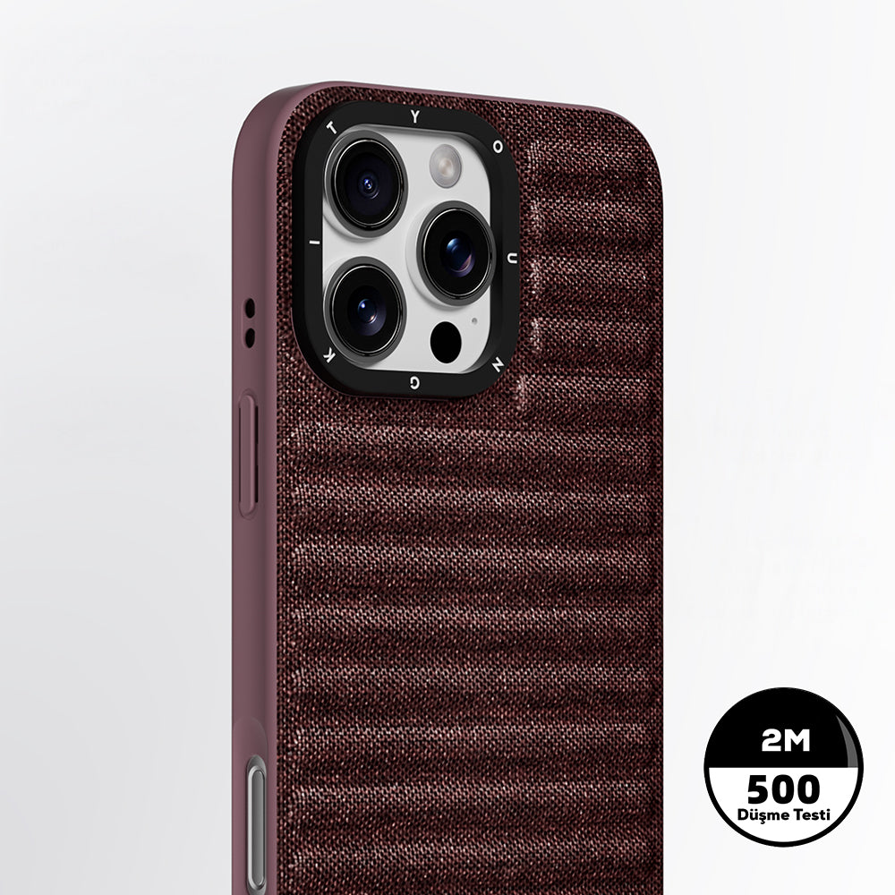 Apple iPhone 16 Pro Max Kılıf M-safe Şarj Özellikli Youngkit Canvas Serisi Kapak Mürdüm
