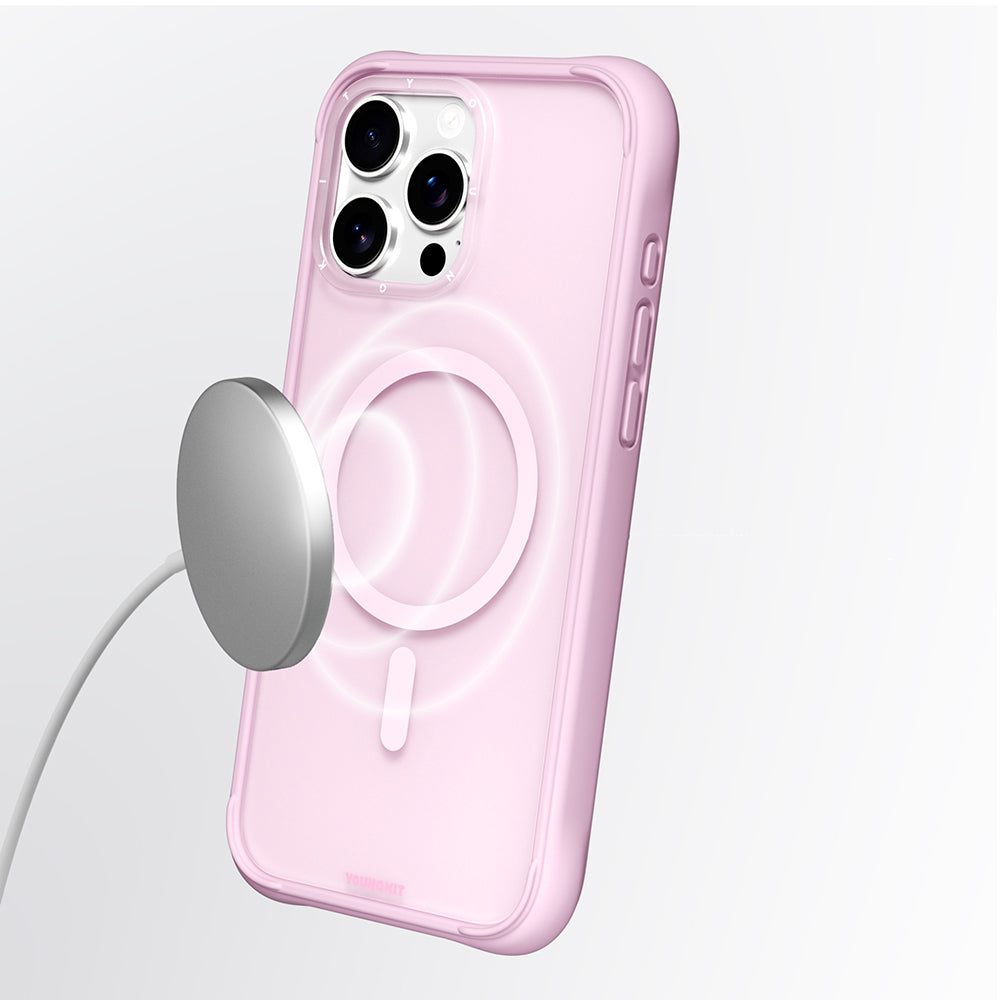 Apple iPhone 16 Pro Max Kılıf M-safe Şarj Özellikli Youngkit Macaroon Serisi Kapak Pembe
