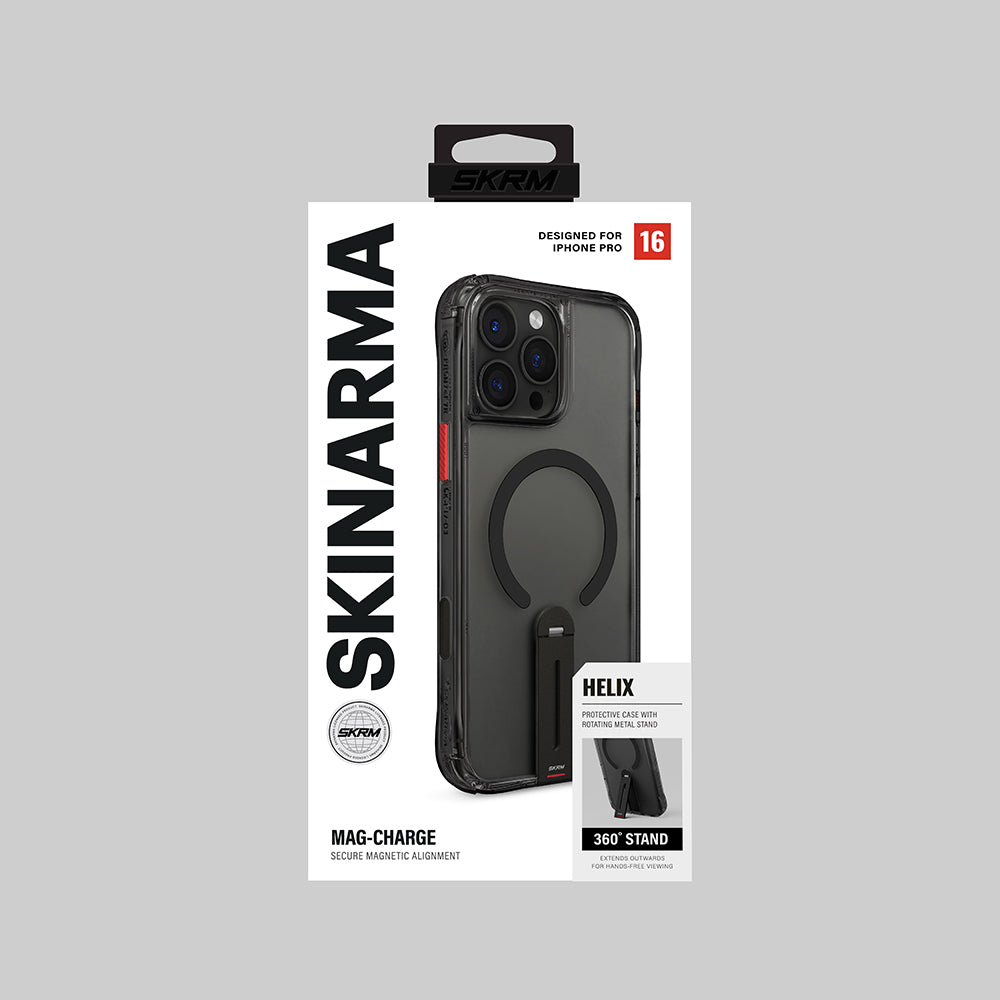 Apple iPhone 16 Pro Max Kılıf M-safe Şarj Özellikli 360 Derece Dönebilen Standlı Skinarma Helix Kapak Şeffaf