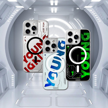 Apple iPhone 16 Pro Max Kılıf M-safe Şarj Özellikli Airbagli Çift Katmanlı Youngkit Future Streamer Serisi Kapak Yeşil