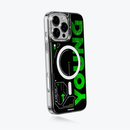 Apple iPhone 16 Pro Max Kılıf M-safe Şarj Özellikli Airbagli Çift Katmanlı Youngkit Future Streamer Serisi Kapak Kırmızı