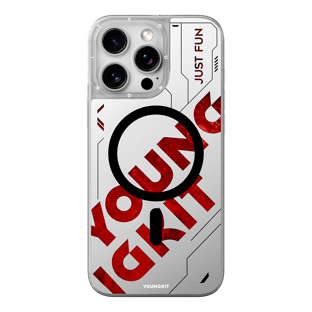 Apple iPhone 16 Pro Max Kılıf M-safe Şarj Özellikli Airbagli Çift Katmanlı Youngkit Future Streamer Serisi Kapak Kırmızı