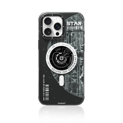 Apple iPhone 16 Pro Max Kılıf M-safe Şarj Özellikli Airbagli Hologram Tasarımlı Youngkit Interstellar Serisi Kapak Siyah-Beyaz