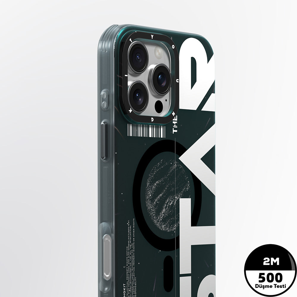 Apple iPhone 16 Pro Max Kılıf M-safe Şarj Özellikli Airbagli Hologram Tasarımlı Youngkit Interstellar Serisi Kapak Füme