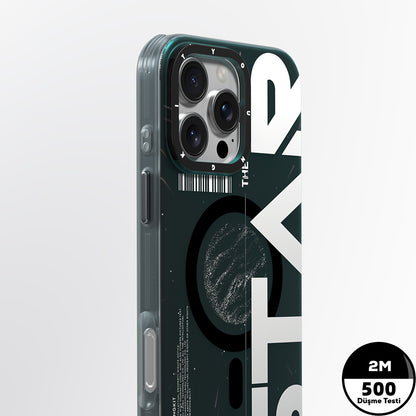 Apple iPhone 16 Pro Max Kılıf M-safe Şarj Özellikli Airbagli Hologram Tasarımlı Youngkit Interstellar Serisi Kapak Siyah-Beyaz