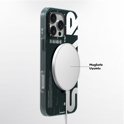 Apple iPhone 16 Pro Max Kılıf M-safe Şarj Özellikli Airbagli Hologram Tasarımlı Youngkit Interstellar Serisi Kapak Siyah-Beyaz