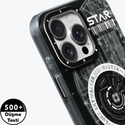 Apple iPhone 16 Pro Max Kılıf M-safe Şarj Özellikli Airbagli Hologram Tasarımlı Youngkit Interstellar Serisi Kapak Siyah-Turuncu