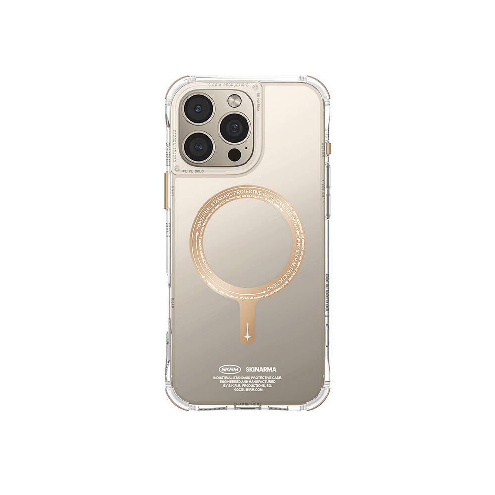 Apple iPhone 16 Pro Max Kılıf M-safe Şarj Özellikli Airbagli Şeffaf SkinArma Saido Prime Kapak Gold