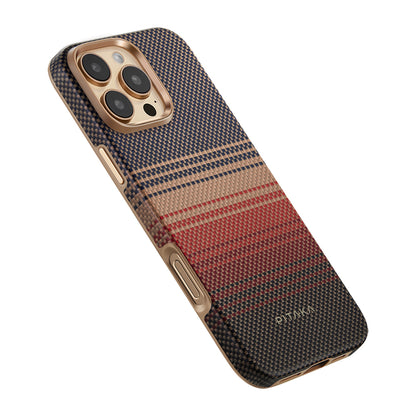 Apple iPhone 16 Pro Max Kılıf M-safe Şarj Özellikli Aramid Fiber Pitaka Military-Grade Sunset-Moonrise Serisi Sunset Kapak Kahverengi