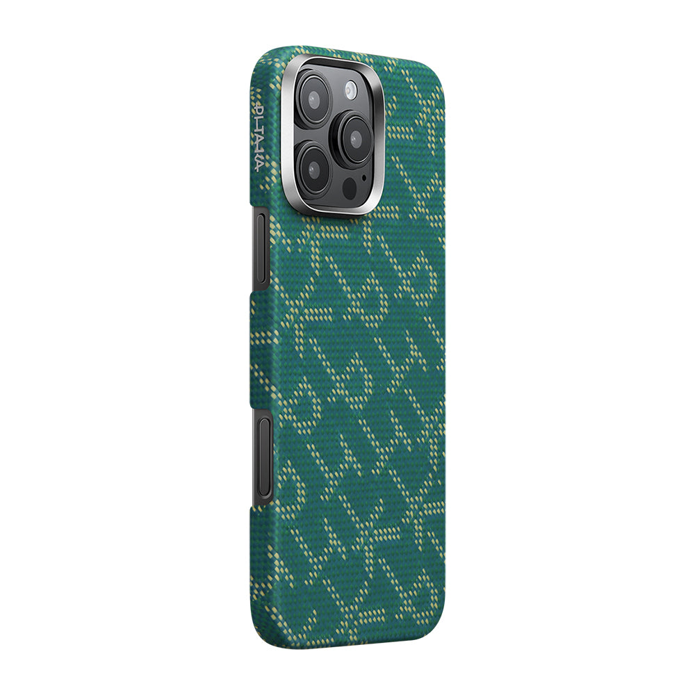 Apple iPhone 16 Pro Max Kılıf M-safe Şarj Özellikli Aramid Fiber Pitaka Tactile Woven Monogram Serisi Kapak Siyah