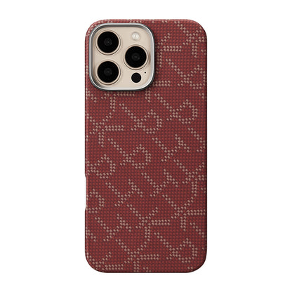 Apple iPhone 16 Pro Max Kılıf M-safe Şarj Özellikli Aramid Fiber Pitaka Tactile Woven Monogram Serisi Kapak Kırmızı