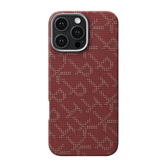 Apple iPhone 16 Pro Max Kılıf M-safe Şarj Özellikli Aramid Fiber Pitaka Tactile Woven Monogram Serisi Kapak Kırmızı