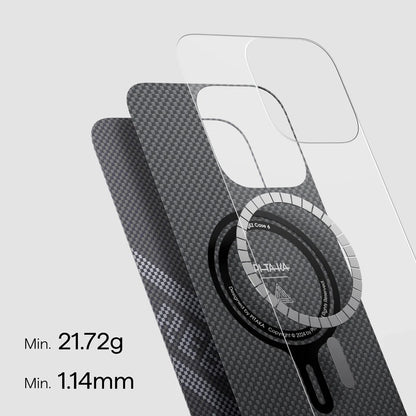 Apple iPhone 16 Pro Max Kılıf M-safe Şarj Özellikli Aramid Fiber Re-TROS Tasarımlı Pitaka Tactile Woven Rebuilding Serisi Kapak Siyah