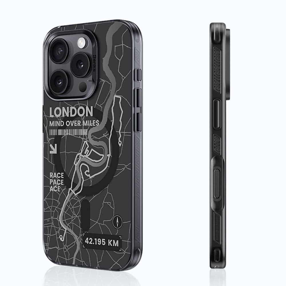 Apple iPhone 16 Pro Max Kılıf M-safe Şarj Özellikli Benks City Serisi Kapak Siyah-Turuncu