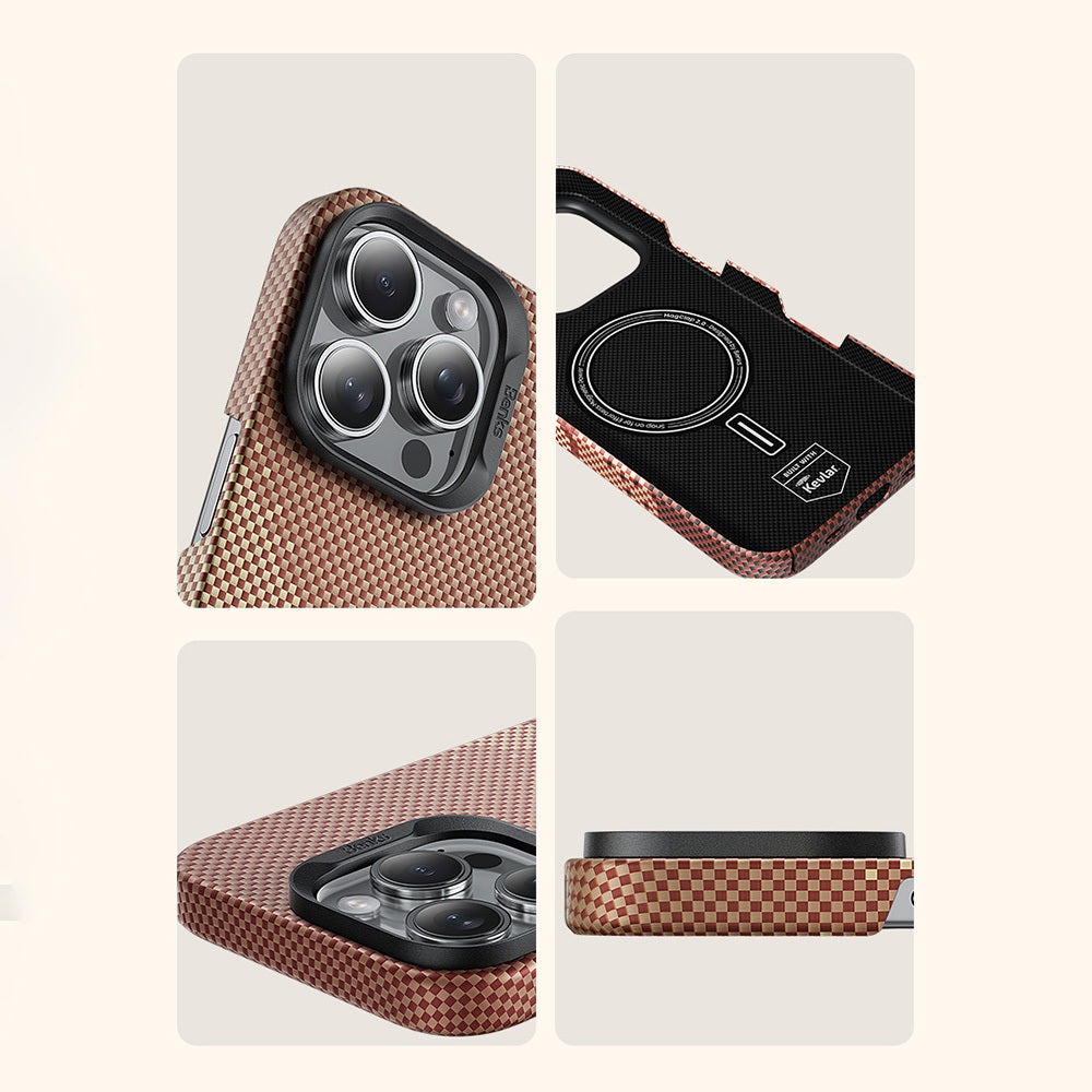 Apple iPhone 16 Pro Max Kılıf M-safe Şarj Özellikli Benks GoldenTide ArmorAir 600D Kevlar Kapak Gold