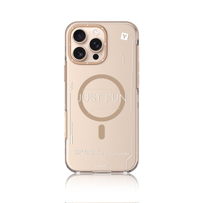 Apple iPhone 16 Pro Max Kılıf M-safe Şarj Özellikli Çıkarılabilir Arka Yüzeyli Youngkit Mecha Kapak Gold