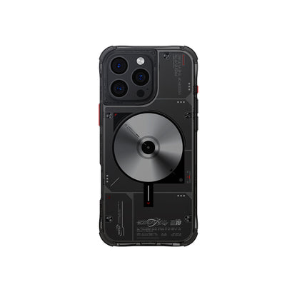 Apple iPhone 16 Pro Max Kılıf M-safe Şarj Özellikli Disk Desenli Airbag Tasarımlı Skinarma Nova Kapak Siyah