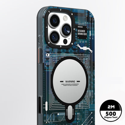 Apple iPhone 16 Pro Max Kılıf M-safe Şarj Özellikli Kamera Denetim Butonlu Youngkit Technology Serisi Kapak Mavi