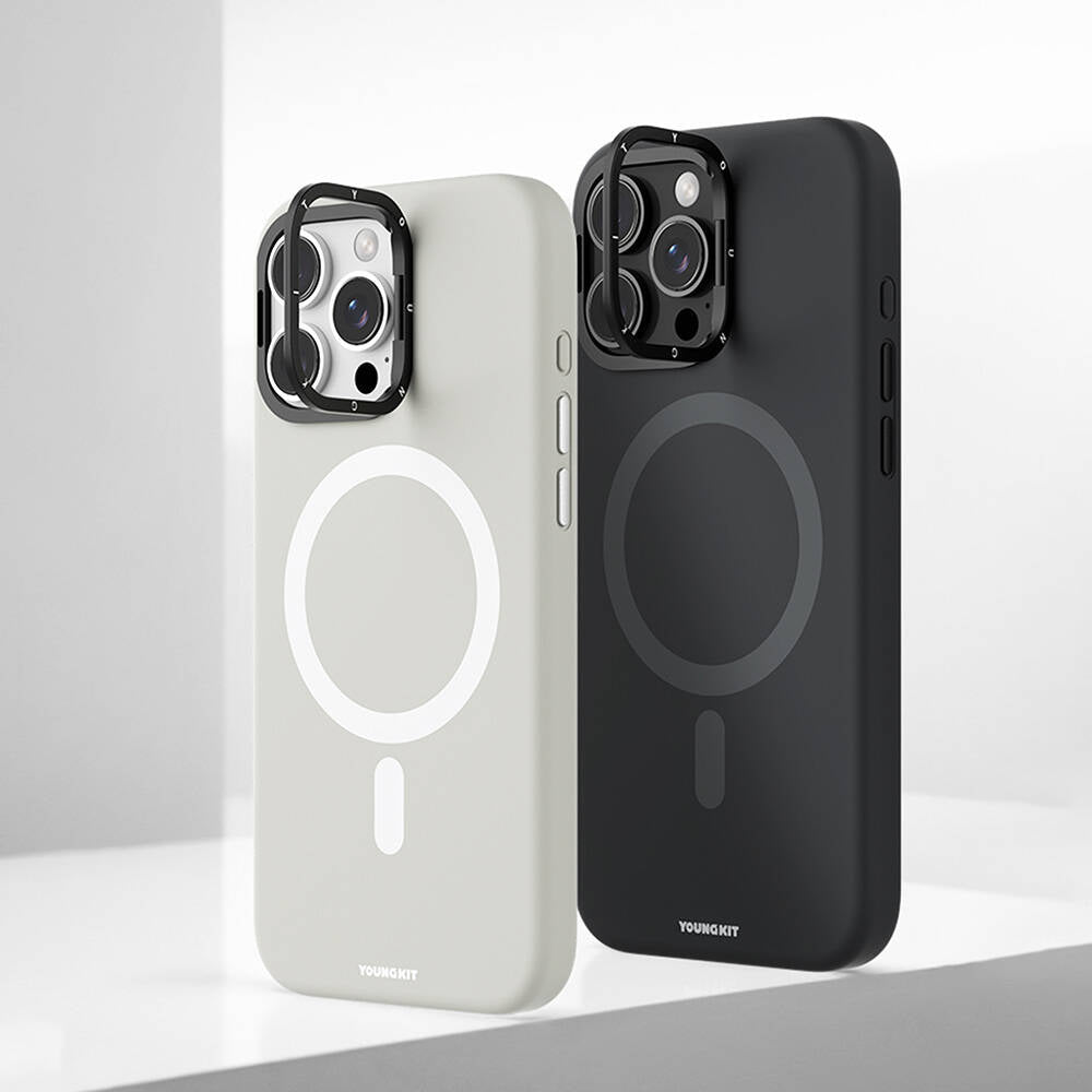 Apple iPhone 16 Pro Max Kılıf M-safe Şarj Özellikli Kamera Standlı Youngkit Bitty Cream Kapak Gri