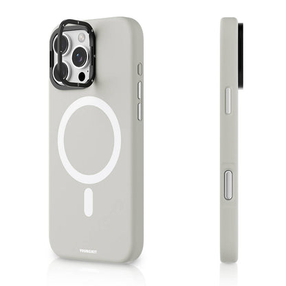 Apple iPhone 16 Pro Max Kılıf M-safe Şarj Özellikli Kamera Standlı Youngkit Bitty Cream Kapak Gri