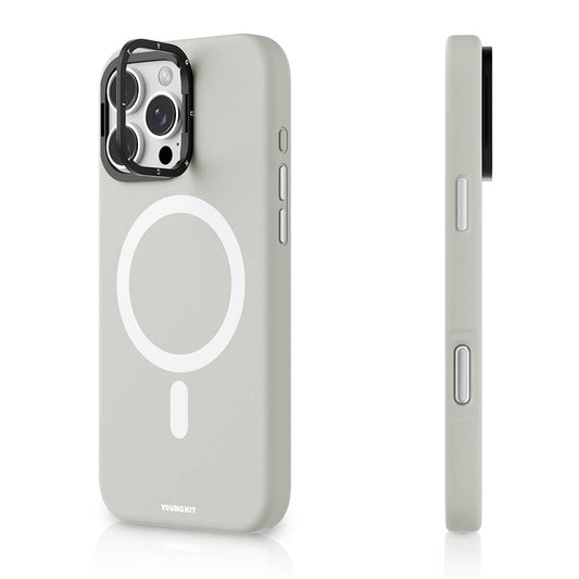 Apple iPhone 16 Pro Max Kılıf M-safe Şarj Özellikli Kamera Standlı Youngkit Bitty Cream Kapak Gri