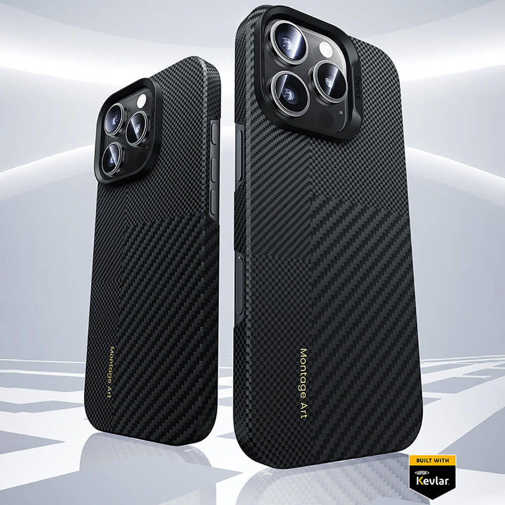 Apple iPhone 16 Pro Max Kılıf M-safe Şarj Özellikli Karbon Fiber Benks Montage ArmorAir Kevlar Kapak Siyah