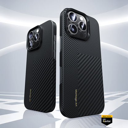 Apple iPhone 16 Pro Max Kılıf Magsafe Şarj Özellikli Karbon Fiber Benks Yeni Seri Montage ArmorAir Kevlar Kapak Siyah