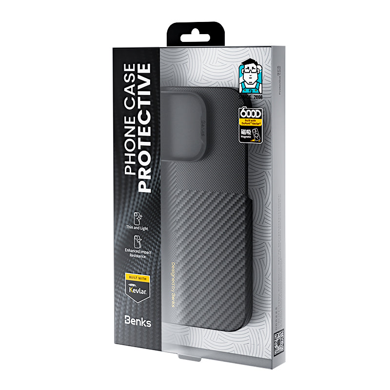 Apple iPhone 16 Pro Max Kılıf Magsafe Şarj Özellikli Karbon Fiber Benks Yeni Seri Montage ArmorAir Kevlar Kapak Siyah