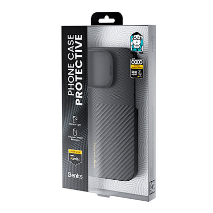 Apple iPhone 16 Pro Max Kılıf Magsafe Şarj Özellikli Karbon Fiber Benks Yeni Seri Montage ArmorAir Kevlar Kapak Siyah