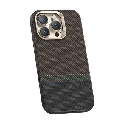 Apple iPhone 16 Pro Max Kılıf M-safe Şarj Özellikli Karbon Fiber Tasarımlı Benks Prestige ArmorPro Kevlar Kapak Gold