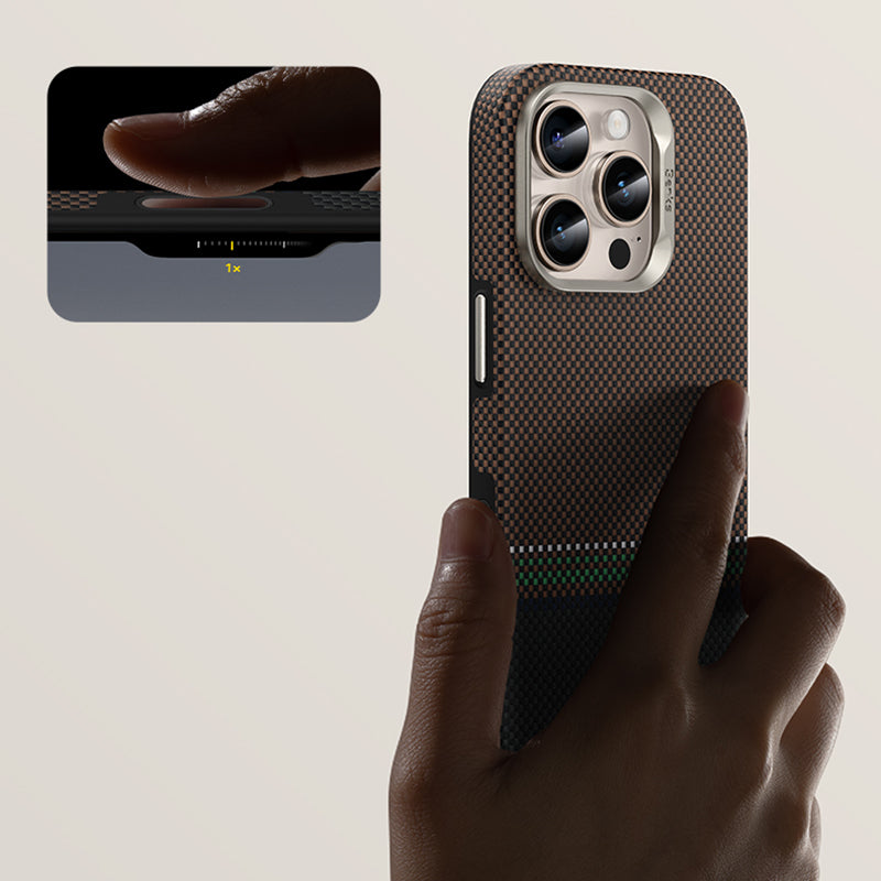 Apple iPhone 16 Pro Max Kılıf M-safe Şarj Özellikli Karbon Fiber Tasarımlı Benks Prestige ArmorPro Kevlar Kapak Gold