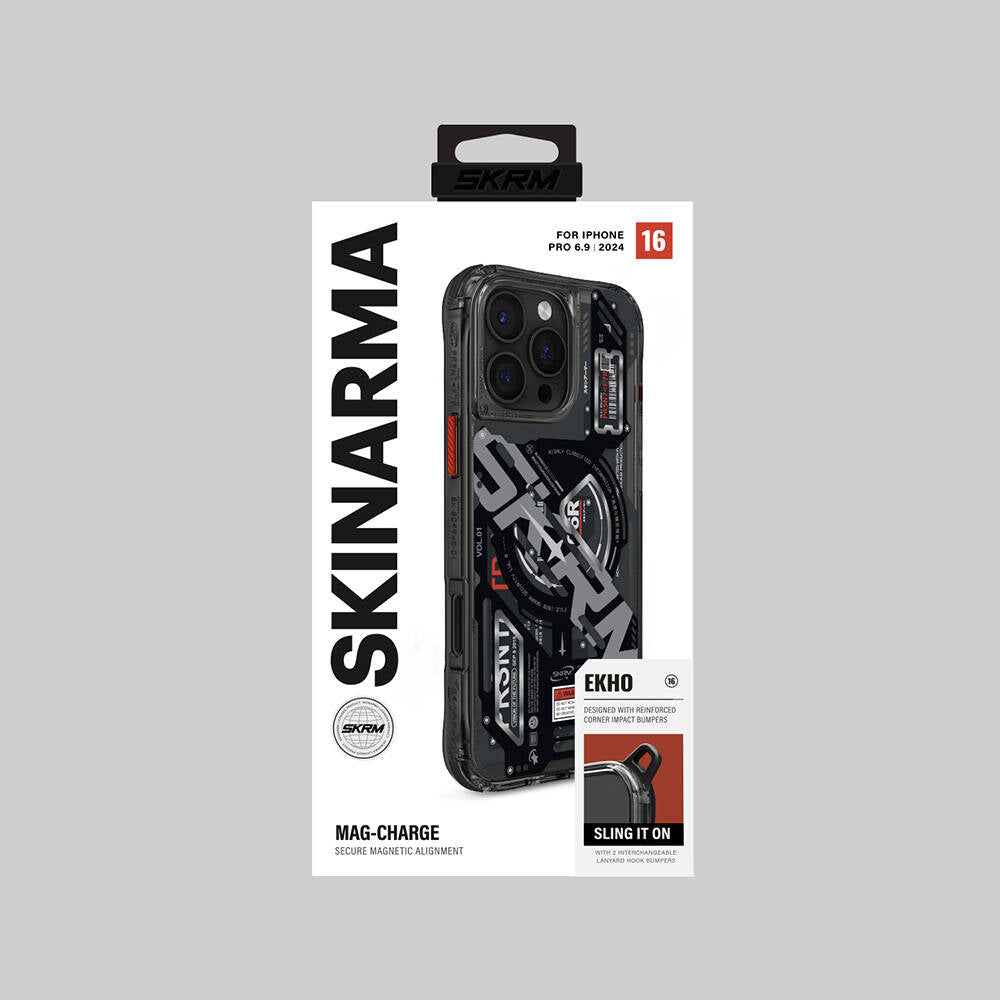 Apple iPhone 16 Pro Max Kılıf M-safe Şarj Özellikli Katmanlı Makine Temalı SkinArma Ekho Kapak Siyah