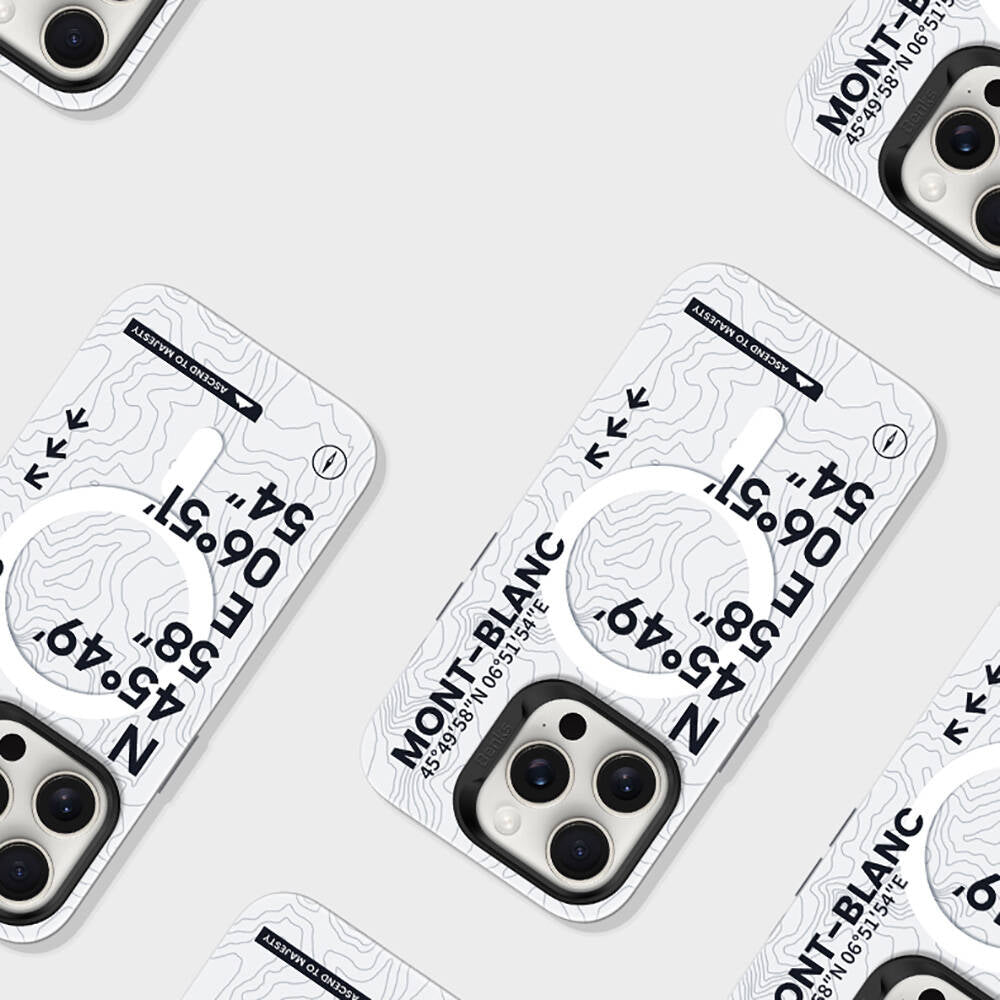 Apple iPhone 16 Pro Max Kılıf M-safe Şarj Özellikli Koordinat Yazı Desenli Benks Summit Serisi Kapak Beyaz