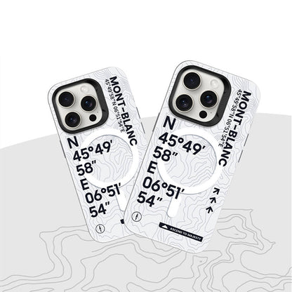 Apple iPhone 16 Pro Max Kılıf M-safe Şarj Özellikli Koordinat Yazı Desenli Benks Summit Serisi Kapak Beyaz