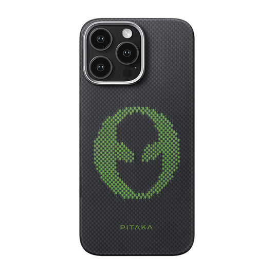Apple iPhone 16 Pro Max Kılıf M-safe Şarj Özellikli Lumintex Teknolojili Fosforlu Aramid Fiber Pitaka Tactile Woven Aries Serisi Alien Kapak