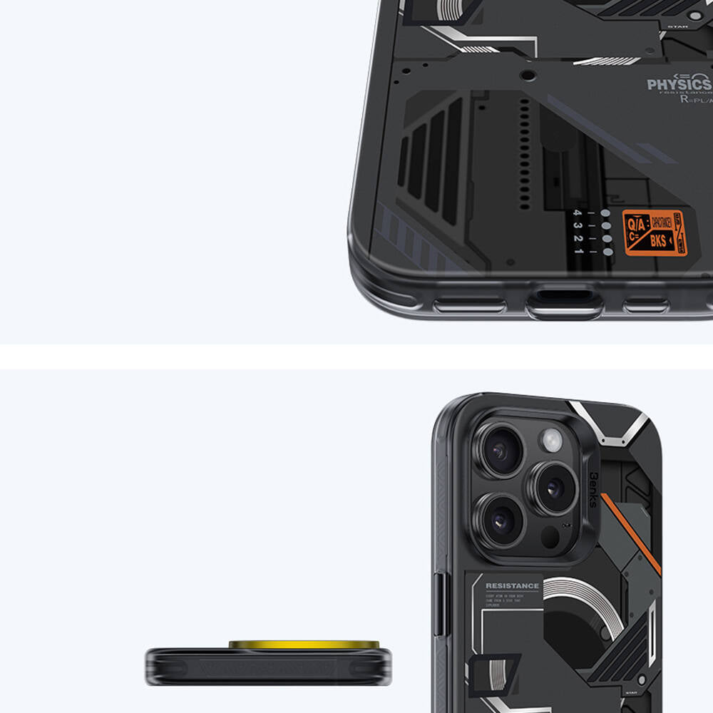 Apple iPhone 16 Pro Max Kılıf M-safe Şarj Özellikli Mekanik Tasarımlı Benks Perspective Serisi Kapak Beyaz