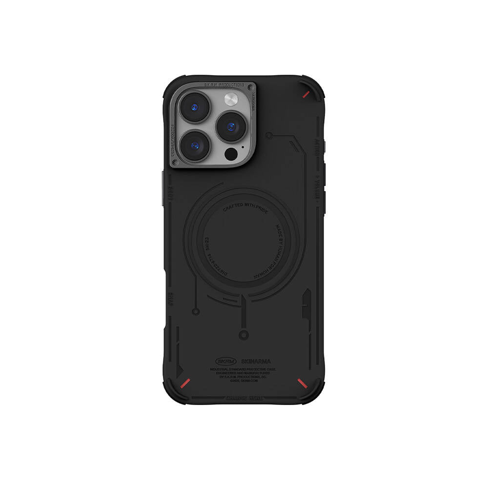 Apple iPhone 16 Pro Max Kılıf M-safe Şarj Özellikli Metal Kamera Çerçeveli Skinarma Mecha Serisi Kapak Siyah