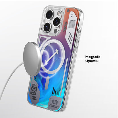 Apple iPhone 16 Pro Max Kılıf M-safe Şarj Özellikli Parlak Kumlu Sıvılı Tasarımlı Galaxy Fantasy Serisi Kapak Yeşil