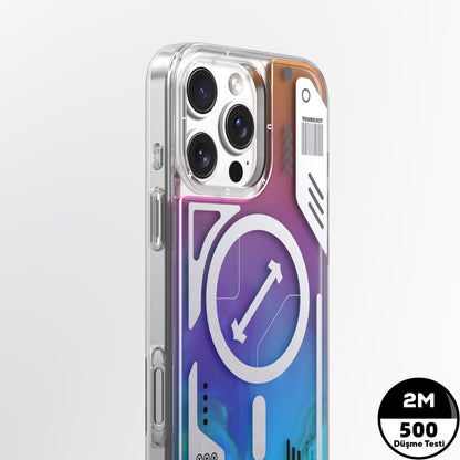 Apple iPhone 16 Pro Max Kılıf M-safe Şarj Özellikli Parlak Kumlu Sıvılı Tasarımlı Galaxy Fantasy Serisi Kapak Yeşil